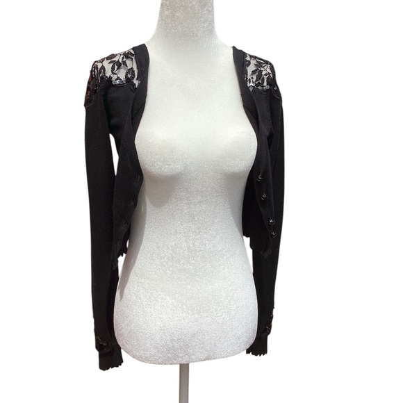 Betsey Johnson Cropped sweater with Sequins and lace inset. - Picture 1 of 16